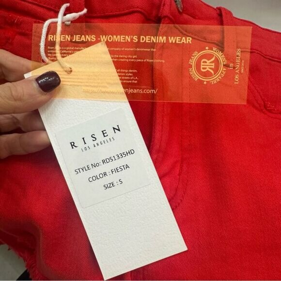 Risen Jeans Fiesta Red Denim Frayed Shorts size small NWT - Picture 6 of 9